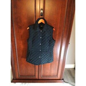 NWT Lauren Ralph Lauren Black Label Womens Size M Black Puffer Vest Logo Accents